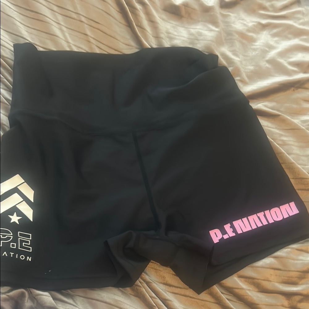 P.E Nation Black Athletic Shorts with Chevron Design
